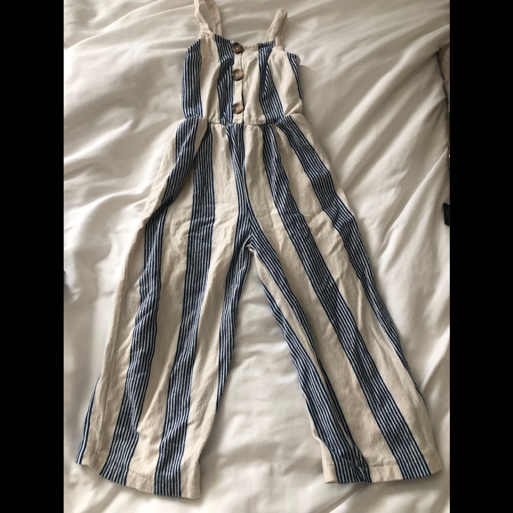 Zara girls blue striped jumpsuit